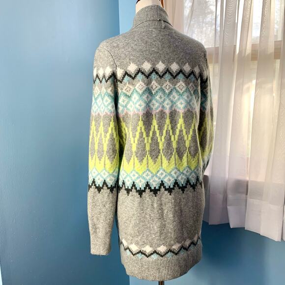 LOFT Grey Fair Isle Open Front Cardigan Sweater Size XS - Picture 5 of 9